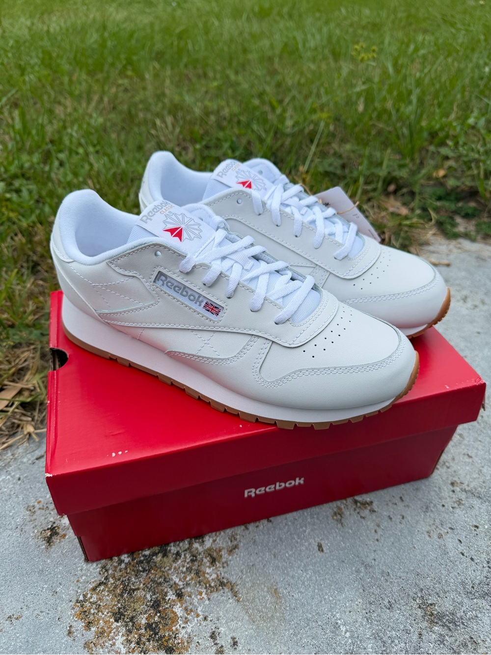 Reebok White Leather Athletic Sneakers with Gum Outsole